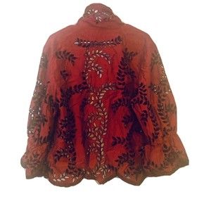 Víctor Costa Red Shell Jacket Too Deep Red Embroidered With Cutouts Size 8